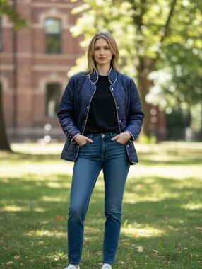 GABRIELLE VICENZA 𝅺navy blue quilted snap front jacket SZ 16/ 18 T 46/48 Tall